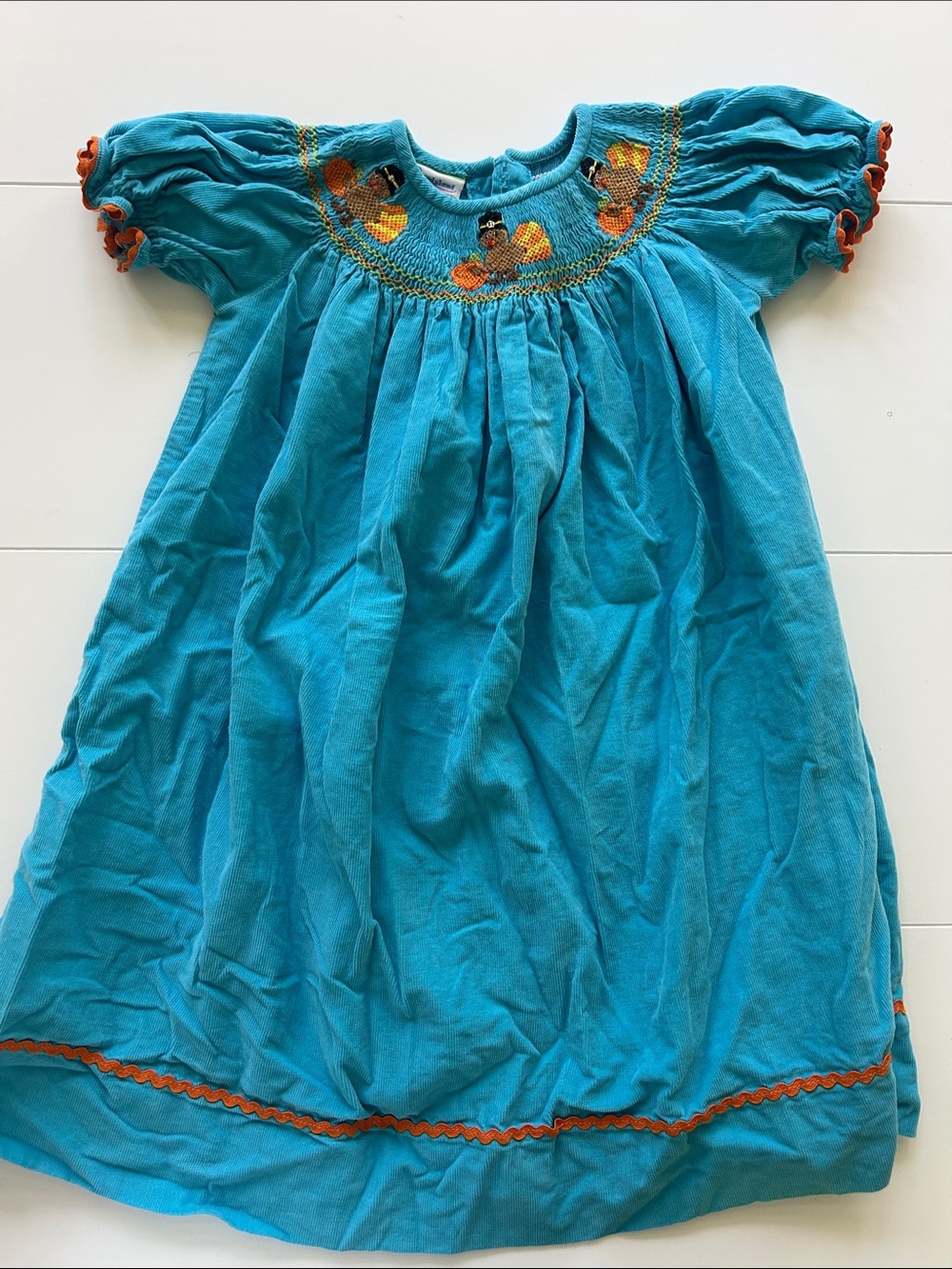 Girls Smocked Dress with Orange Trim